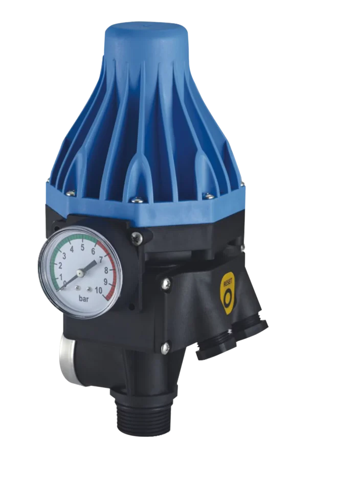 Waterproof Adjustable Water Pump Pressure Controller Automatic Electronic Pressure Switch with Gauge - Blue