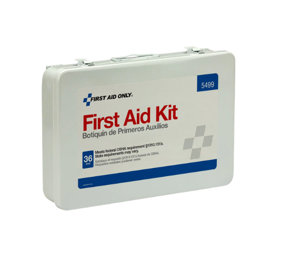 36 Unit First Aid Kit With BBP And CPR, Metal Case First Aid Only
